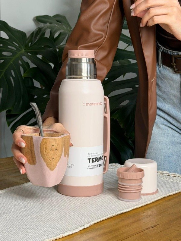 SET VACA RANCHERO 4.0 ROSE QUARTZ + TERMO MATEANDO 1 L + BOMBILLA