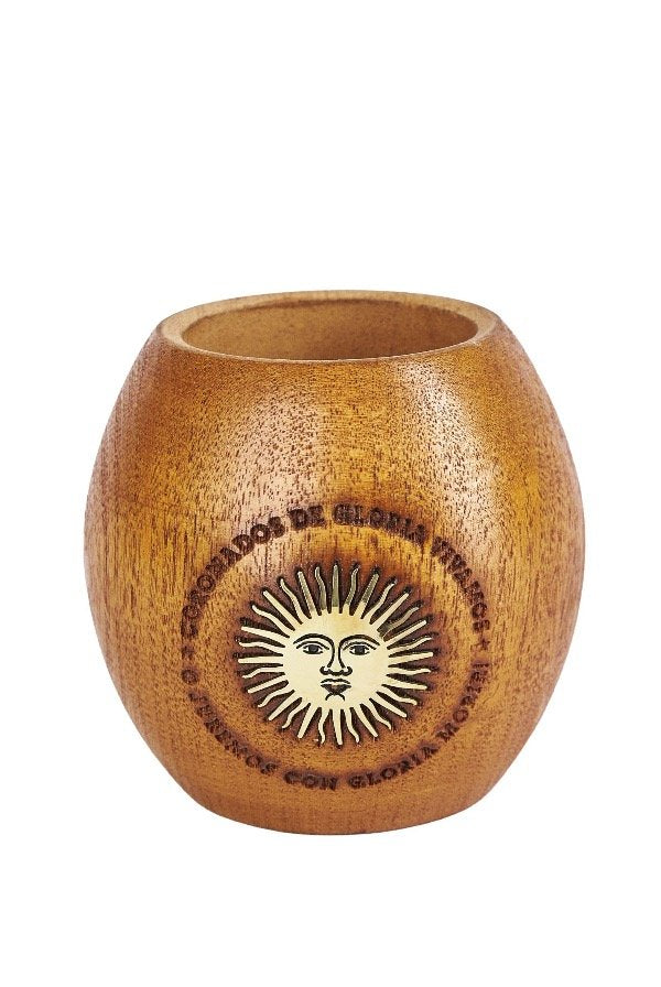 MATE ALGARROBO SOL DE MAYO ARGENTINO + BOMBILLA + CAJA DE REGALO